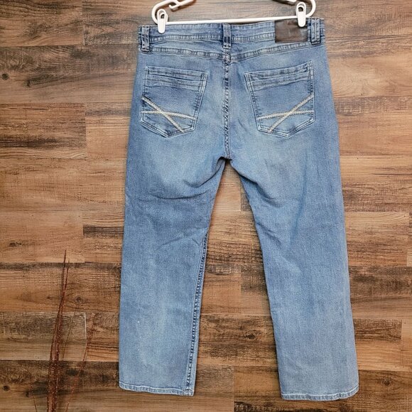 TK Akel Jeans Tag 36x32 Measures 36x31 Slim Bootcut Medium Light Wash Stretch - Picture 2 of 11